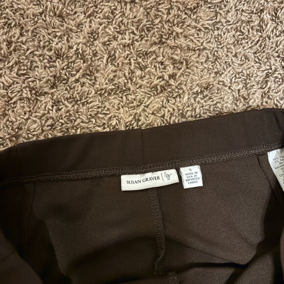 Susan Graver Pull On Dress Pants Small Chocolate Brown Elastic Waist Polyester - Picture 2 of 3